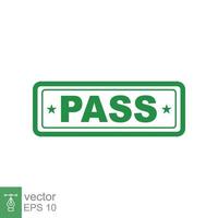 Pass stamp. Simple flat style. Passed seal, approved mark, document check, green symbol, ok badge. Vector illustration isolated on white background. EPS 10.