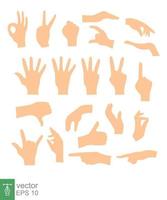 juego de manos que muestran diferentes gestos aislados en un fondo blanco. ilustración vectorial plana de manos femeninas y masculinas. ilustración de icono de vector. eps 10.