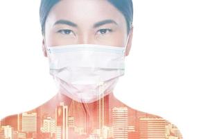 Asian woman is wearing facial mask during virus epidemic photo
