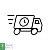 icono de camión de entrega rápida. estilo de esquema simple. pedido, envío gratuito, transporte urgente, furgoneta, rapidez, mudanza rápida. ilustración de vector de símbolo de línea aislada sobre fondo blanco eps 10.