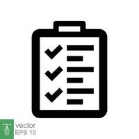 Checklist icon. Simple flat style. Clipboard with check list, report note, document test concept. Vector illustration isolated on white background. EPS 10.