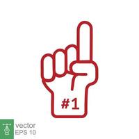 Number 1 foam glove icon. Red number one fan hand glove. Simple flat style. Fan logo hand with finger raised. Vector illustration isolated on white background. EPS 10.