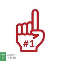 Number 1 foam glove icon. Red number one fan hand glove. Simple flat style. Fan logo hand with finger raised. Vector illustration isolated on white background. EPS 10.