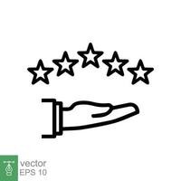 icono de revisión del cliente. estilo de esquema simple. Tasa de 5 estrellas, calificación de calidad, símbolo de línea de cinco estrellas, mejor servicio, satisfacción del cliente. ilustración vectorial aislado sobre fondo blanco. eps 10. vector