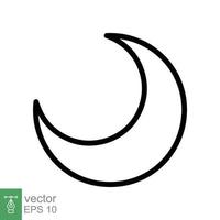 Moon icon. Simple outline style. Half moon, crescent, moon star, light, flat design, night sleep time concept. Thin line vector illustration isolated on white background. EPS 10.