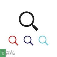 Magnifying glass or search icon. Simple flat style. Lupe lens, find, look, seek, zoom tool, enlarge, search button concept. Vector illustration isolated on white background. EPS 10.