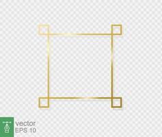 Golden border frame with light shadow and light affects. Gold decoration in minimal style. Graphic metal foil element in geometric thin line rectangle shape. Vector illustration EPS 10.