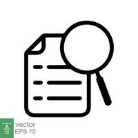 Case study icon. Simple outline style. Magnifying document, research, report, paper with find glass, search concept. Line vector illustration isolated on white background. EPS 10.