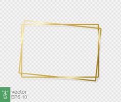 Golden border frame with light shadow and light affects. Gold decoration in minimal style. Graphic metal foil element in geometric thin line rectangle shape. Vector illustration EPS 10.