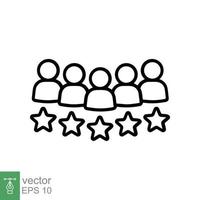 icono de revisión del cliente. estilo de esquema simple. Tasa de 5 estrellas, calificación de calidad, símbolo de línea de cinco estrellas, mejor servicio, satisfacción del cliente. ilustración vectorial aislado sobre fondo blanco. eps 10. vector