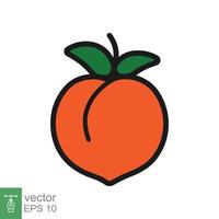 Peach icon. Simple filled outline style. Fresh orange peaches with green leaves, tropical fruit, organic, leaf, flat, healthy food concept. Vector illustration isolated on white background. EPS 10.