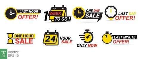 Sale countdown badges. Last minute offer banner, one day sales and 24 hour sale promo stickers. business limited special promotions, best deal badge. Isolated vector icons set. EPS 10.