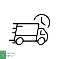 icono de camión de entrega rápida. estilo de esquema simple. pedido, envío gratuito, transporte urgente, furgoneta, rapidez, mudanza rápida. ilustración de vector de símbolo de línea aislada sobre fondo blanco eps 10.