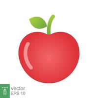 Red apple icon. Simple flat style. Fresh apple fruit with leaves, green leaf, glossy, food concept. Vector illustration isolated on white background. EPS 10.