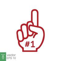 Number 1 foam glove icon. Red number one fan hand glove. Simple flat style. Fan logo hand with finger raised. Vector illustration isolated on white background. EPS 10.