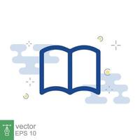 Book icon. Simple flat style. Open book, publish, literature, library, education concept. Blue textbook with blue and white background. Vector illustration isolated. EPS 10.