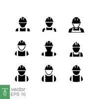 conjunto de iconos de trabajador de la construcción. estilo plano sencillo. sombrero de trabajador, casco duro de contratista, hombre constructor, casco, concepto de seguridad. colección de ilustraciones vectoriales aisladas sobre fondo blanco. eps 10. vector