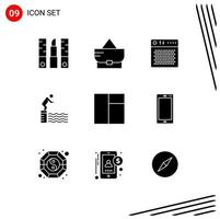 Group of 9 Modern Solid Glyphs Set for sport platform amplifier jump portable Editable Vector Design Elements