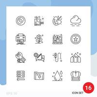 Pack of 16 creative Outlines of printer weather seo package warm painting Editable Vector Design Elements