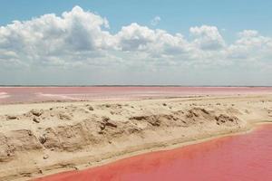 Pink salt lake in the Yucatan, Mexico photo