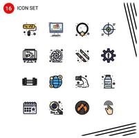 User Interface Pack of 16 Basic Flat Color Filled Lines of target reticle jewelry focus pendant Editable Creative Vector Design Elements