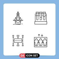 Set of 4 Vector Filledline Flat Colors on Grid for precision workflow compass tubs business Editable Vector Design Elements
