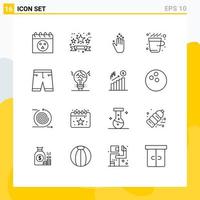 Modern Set of 16 Outlines and symbols such as clothing accessories hand hot cup Editable Vector Design Elements