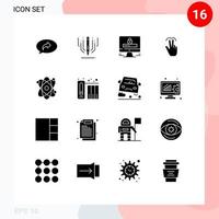 Set of 16 Commercial Solid Glyphs pack for atom touch computer mobile gestures Editable Vector Design Elements