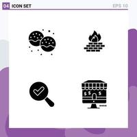 Modern Set of 4 Solid Glyphs and symbols such as bakery security eat computer search Editable Vector Design Elements