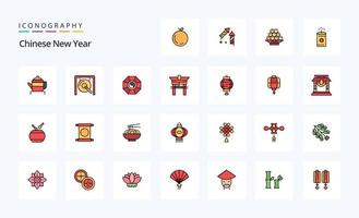 paquete de iconos de estilo lleno de línea de año nuevo chino 25 vector