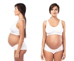 Young and beautiful pregnant woman on white background photo