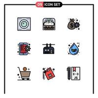9 User Interface Filledline Flat Color Pack of modern Signs and Symbols of tramway smart phone business setting gear Editable Vector Design Elements
