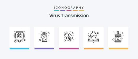 Virus Transmission Line 5 Icon Pack Including devirus. no. handbook. forbidden. bacteria. Creative Icons Design vector