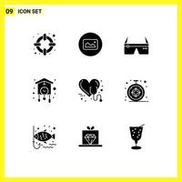 Pack of 9 Modern Solid Glyphs Signs and Symbols for Web Print Media such as care cuckoo computing clock clock Editable Vector Design Elements