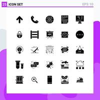25 User Interface Solid Glyph Pack of modern Signs and Symbols of computer report internet paper low Editable Vector Design Elements
