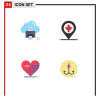 Set of 4 Vector Flat Icons on Grid for cloud heart printer location american Editable Vector Design Elements