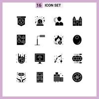 Universal Icon Symbols Group of 16 Modern Solid Glyphs of cross cathedral employee big protection Editable Vector Design Elements