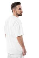 Handsome man wearing white t-shirt isolated on white background photo