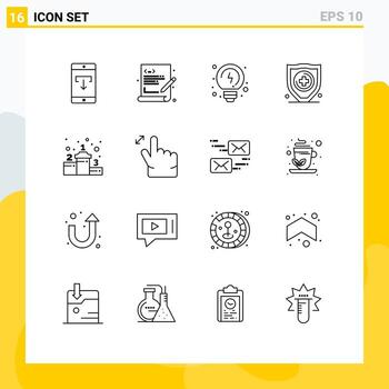 paquete de 16 signos y símbolos de contornos modernos para medios impresos web, como el logro de éxito, codificación web, seguro de seguridad, elementos de diseño vectorial editables vector