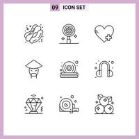 Universal Icon Symbols Group of 9 Modern Outlines of player dvd favorite disc monk Editable Vector Design Elements