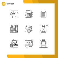 Stock Vector Icon Pack of 9 Line Signs and Symbols for health ticket note shopping checkout Editable Vector Design Elements