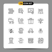 Modern Set of 16 Outlines Pictograph of video media lock film science Editable Vector Design Elements