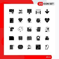 25 Thematic Vector Solid Glyphs and Editable Symbols of back arrow monitor rings hanging Editable Vector Design Elements