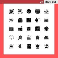 Modern Set of 25 Solid Glyphs Pictograph of justice balance gentleman prison imprisoned Editable Vector Design Elements