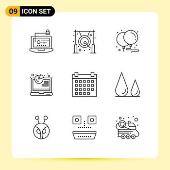 Pictogram Set of 9 Simple Outlines of analytics report gong analysis celebration Editable Vector Design Elements