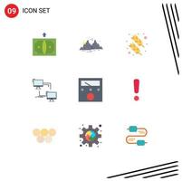 Pictogram Set of 9 Simple Flat Colors of computer connection sun lan quinn feather Editable Vector Design Elements