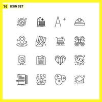 Group of 16 Outlines Signs and Symbols for email navigation font location hard cap Editable Vector Design Elements