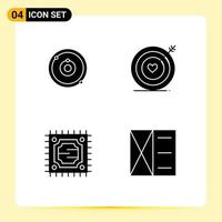 Group of 4 Modern Solid Glyphs Set for astronomy microchip learning heart accessories Editable Vector Design Elements