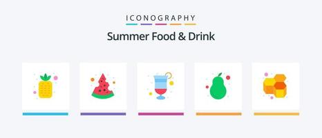 Summer Food and Drink Flat 5 Icon Pack Including bees. sweet. cocktail. pear. summer. Creative Icons Design vector