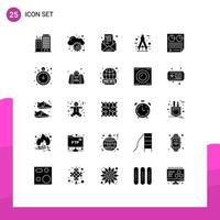 25 Thematic Vector Solid Glyphs and Editable Symbols of contract measure invite compass architect Editable Vector Design Elements